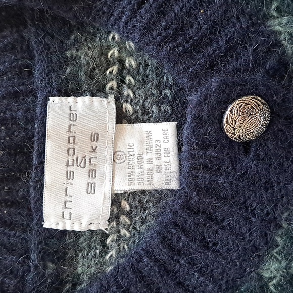 Christopher & Banks Wool Blend Plaid Vintage Button Down Knit Oversized Cardigan - Picture 2 of 7